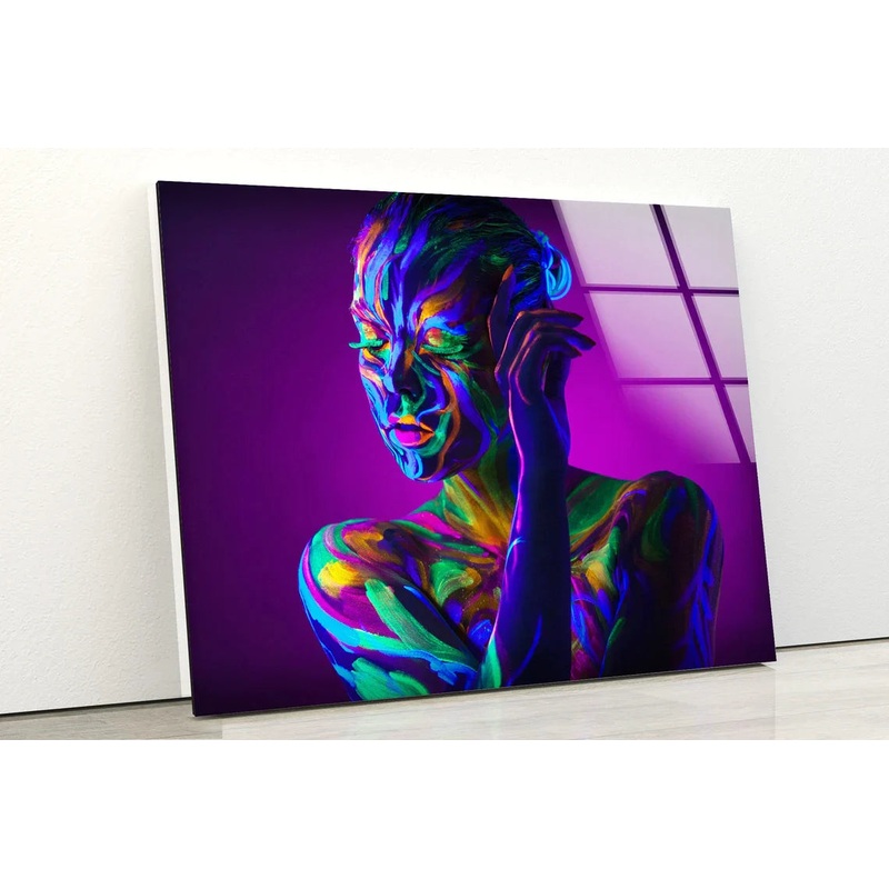 Girl Neon Body Paint UV Direct Aluminum Print Australian Made Quality