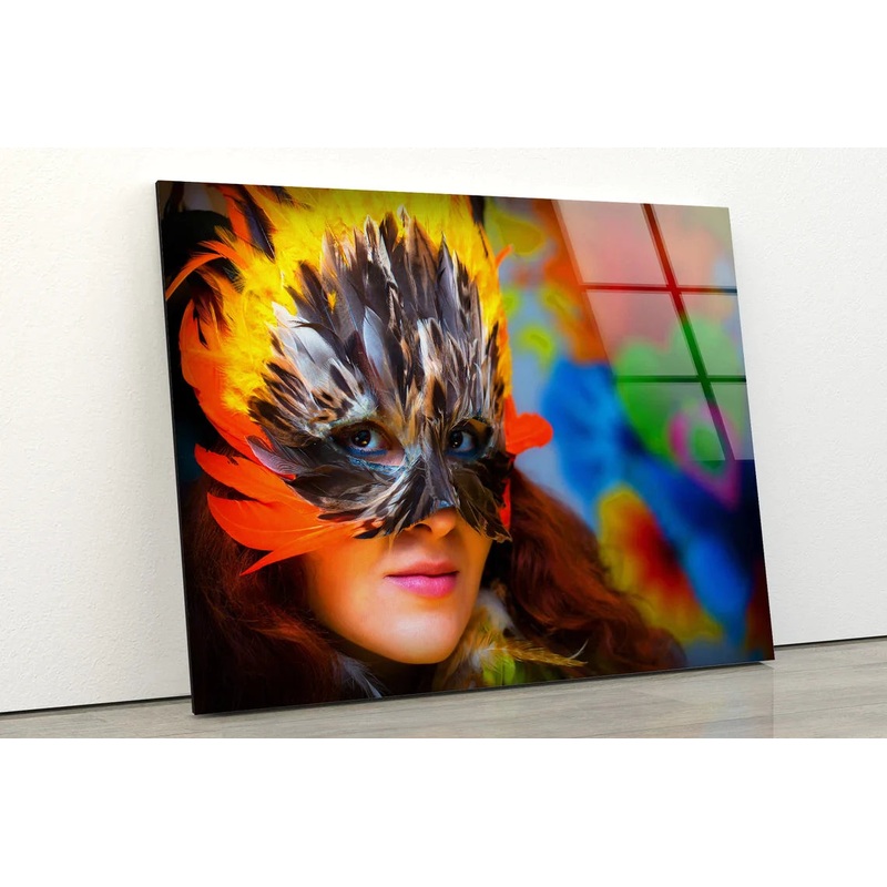 Girl with Feather Mask UV Direct Aluminum Print Australian Made Quality