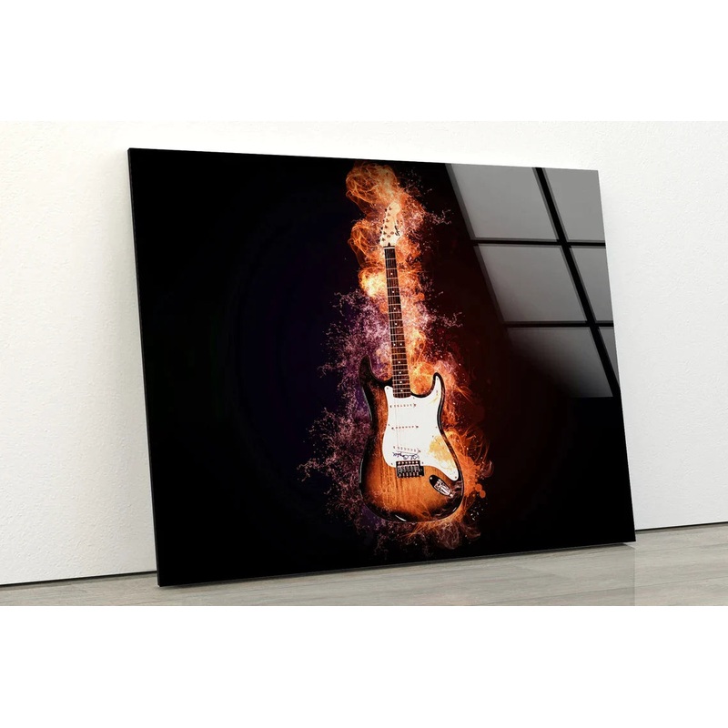 Guitar with Fire Art UV Direct Aluminum Print Australian Made Quality