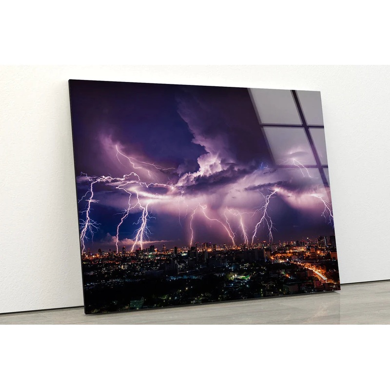 Lightning City Night UV Direct Aluminum Print Australian Made Quality