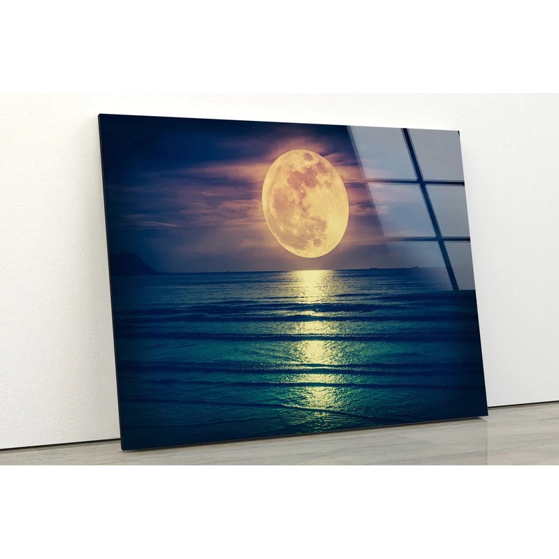 Moon Over Sea Scenery UV Direct Aluminum Print Australian Made Quality