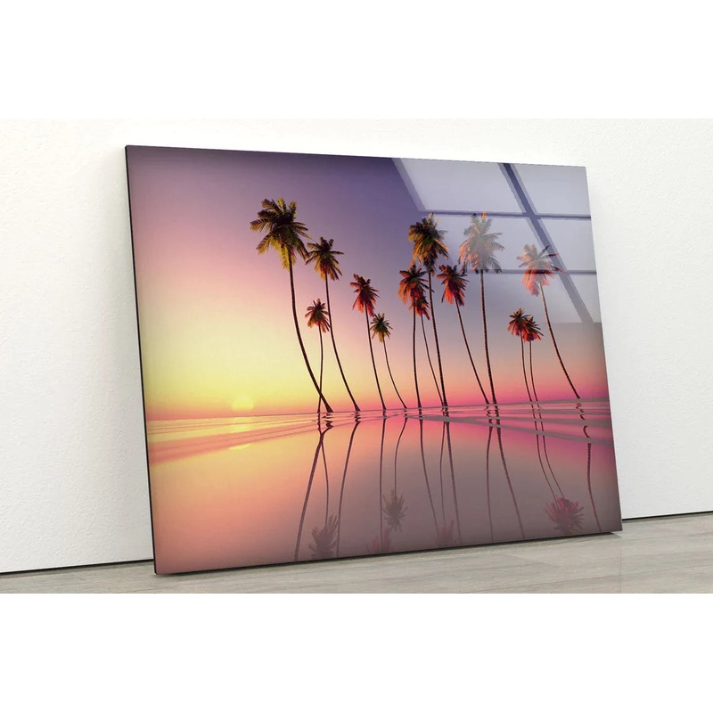Palm Trees Sunset Pool UV Direct Aluminum Print Australian Made Quality