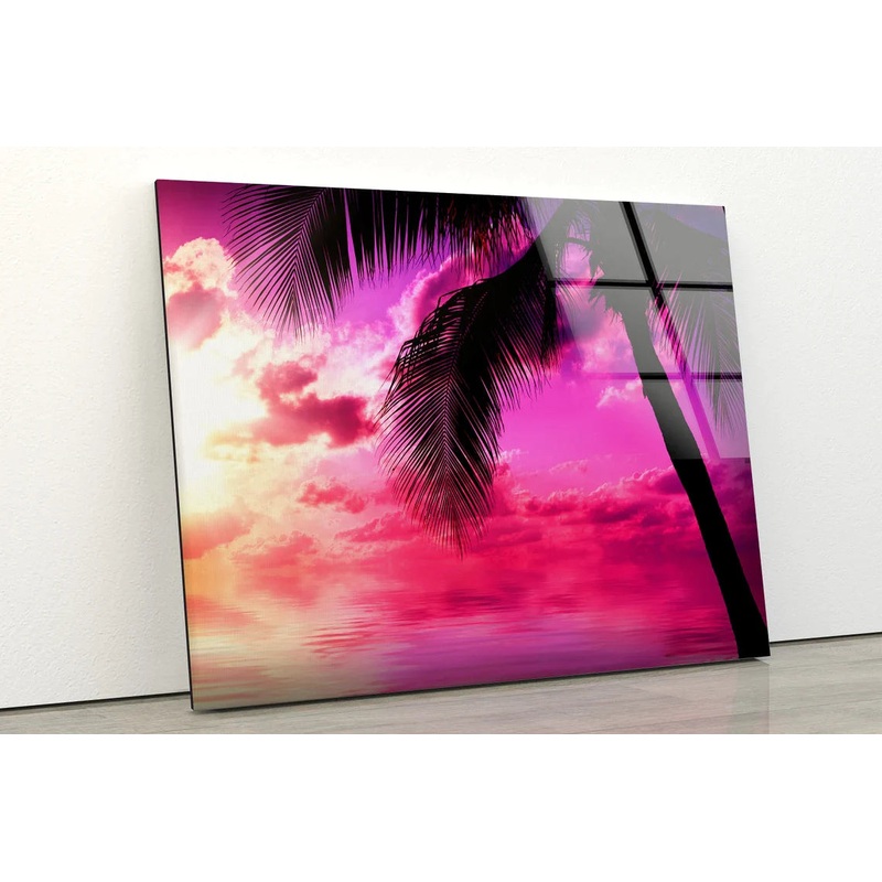 Palm Trees & Sunset Sky UV Direct Aluminum Print Australian Made Quality