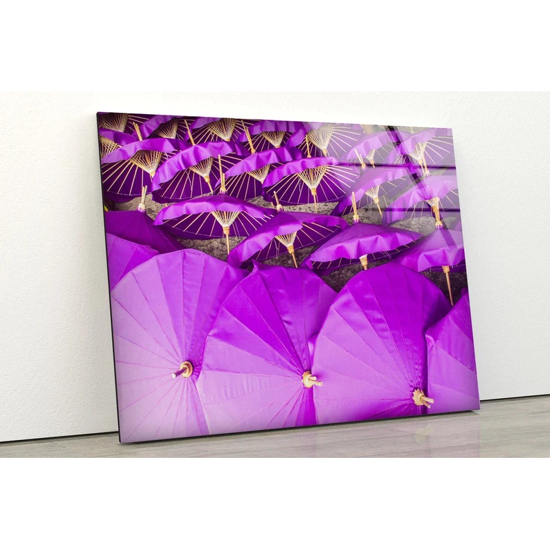 Purple Umbrellas View UV Direct Aluminum Print Australian Made Quality