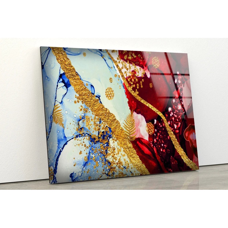 Red Gold Blue Abstract UV Direct Aluminum Print Australian Made Quality