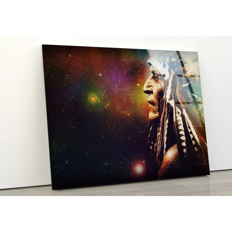 Red Indian Man Feather UV Direct Aluminum Print Australian Made Quality