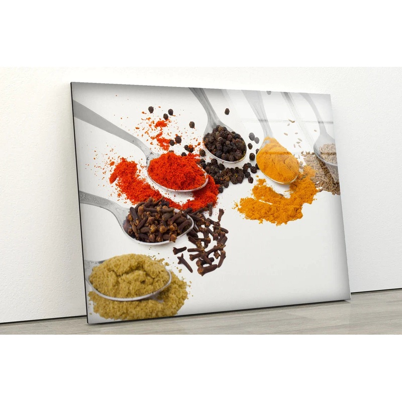 Spices on White Spoons UV Direct Aluminum Print Australian Made Quality