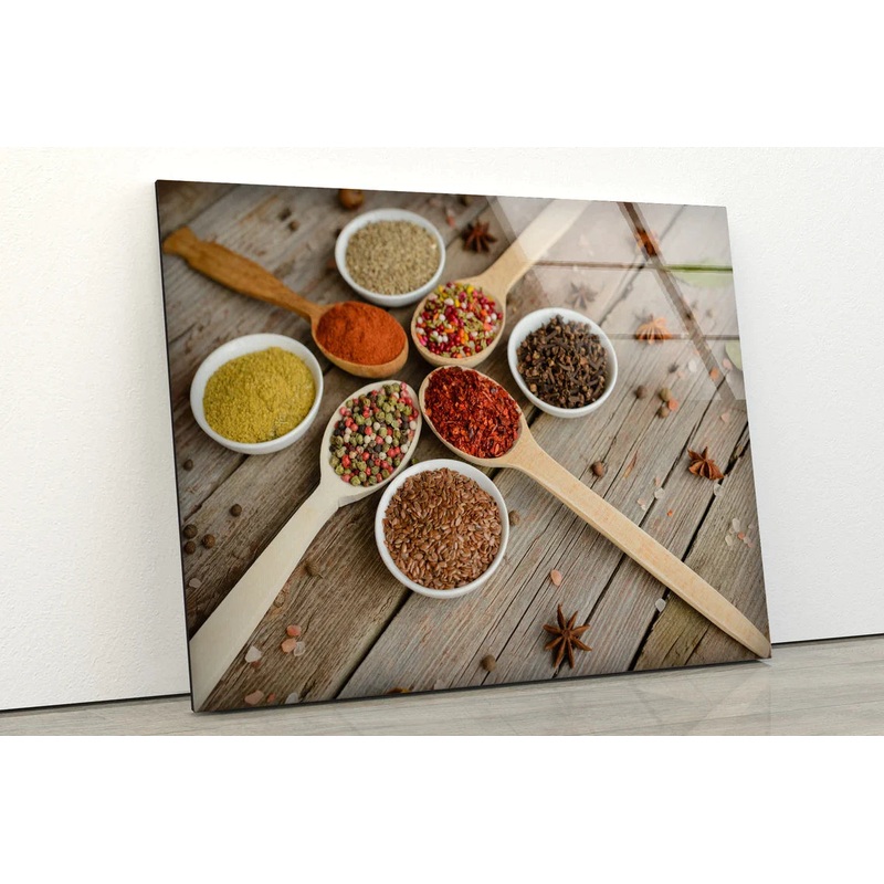 Spices Spoons on Table UV Direct Aluminum Print Australian Made Quality