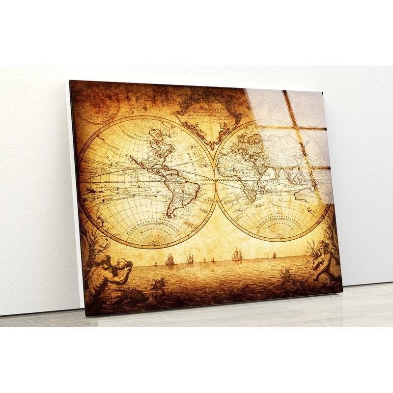 Vintage World Map UV Direct Aluminum Print Australian Made Quality
