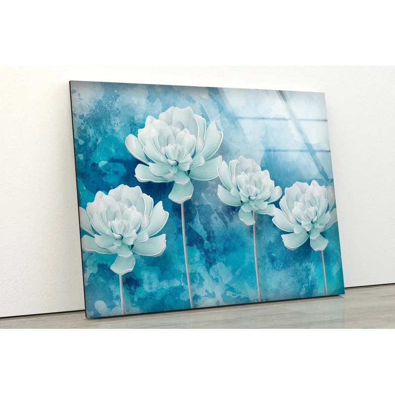 White Flowers Painting UV Direct Aluminum Print Australian Made Quality