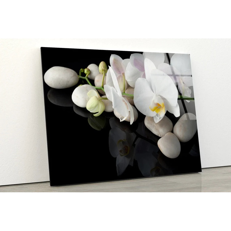 White Flowers & Stones UV Direct Aluminum Print Australian Made Quality