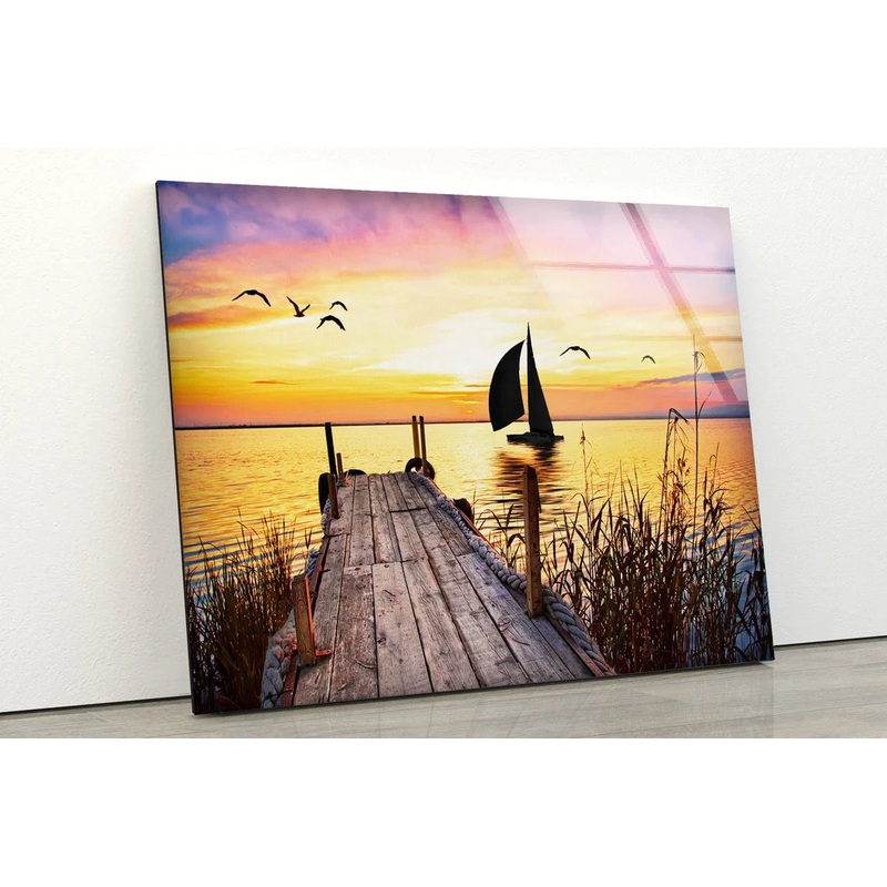 Wooden Pier & Boat Lake UV Direct Aluminum Print Australian Made Quality