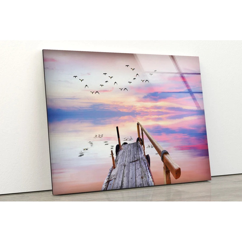 Wooden Pier Sunset Lake UV Direct Aluminum Print Australian Made Quality