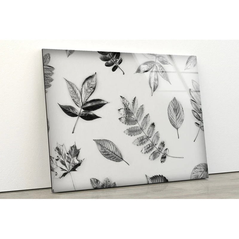 B&W Leaves Pattern UV Direct Aluminum Print Australian Made Quality