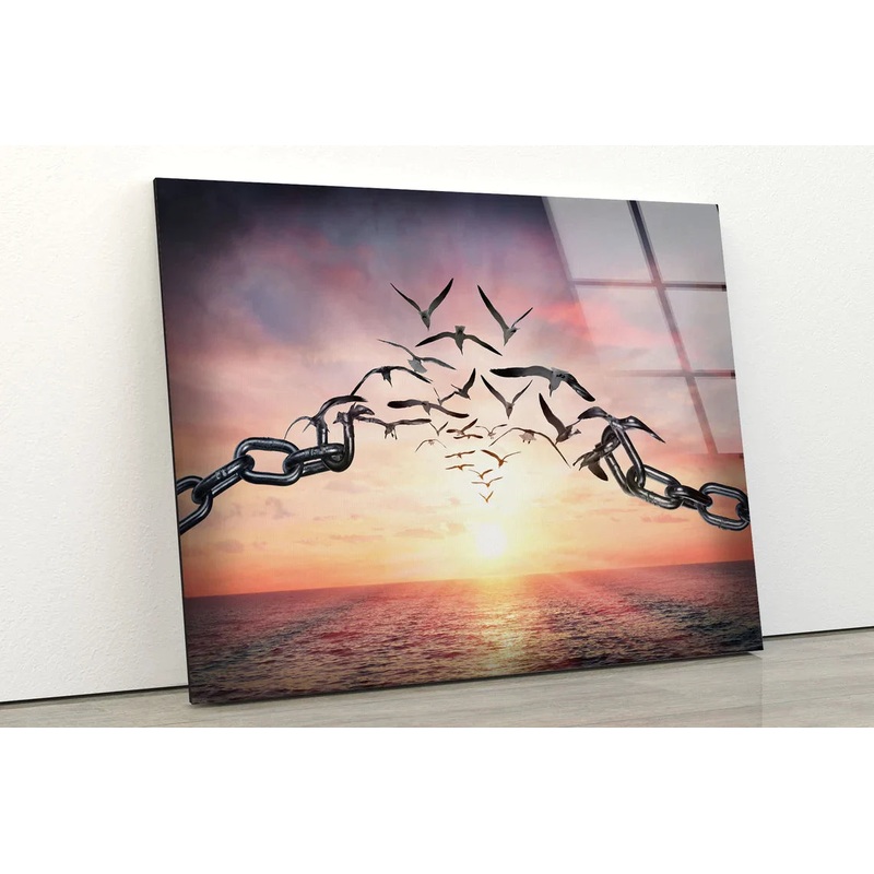 Birds with Chain Sunset UV Direct Aluminum Print Australian Made Quality