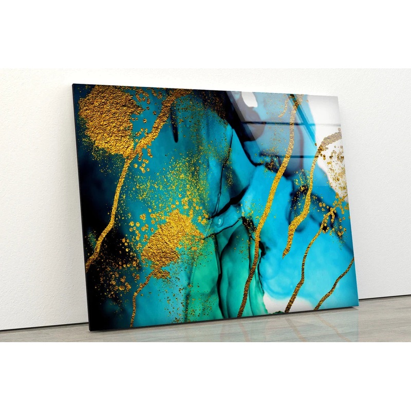 Blue Black & Gold Fluid UV Direct Aluminum Print Australian Made Quality