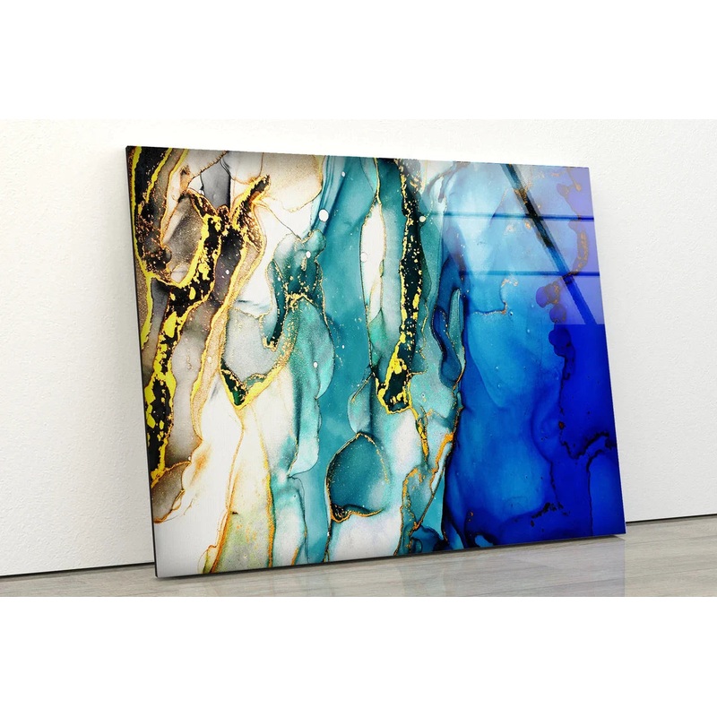 Blue Gold & White Fluid UV Direct Aluminum Print Australian Made Quality