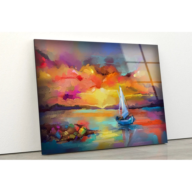 Boat on Sea Watercolor UV Direct Aluminum Print Australian Made Quality