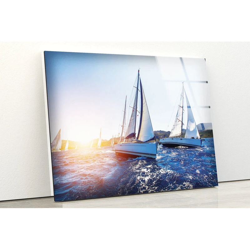 Boats on Sea Blue Sky UV Direct Aluminum Print Australian Made Quality