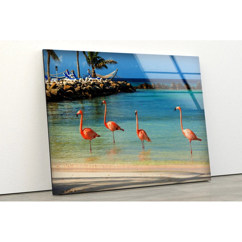 Flamingos on Sea View UV Direct Aluminum Print Australian Made Quality