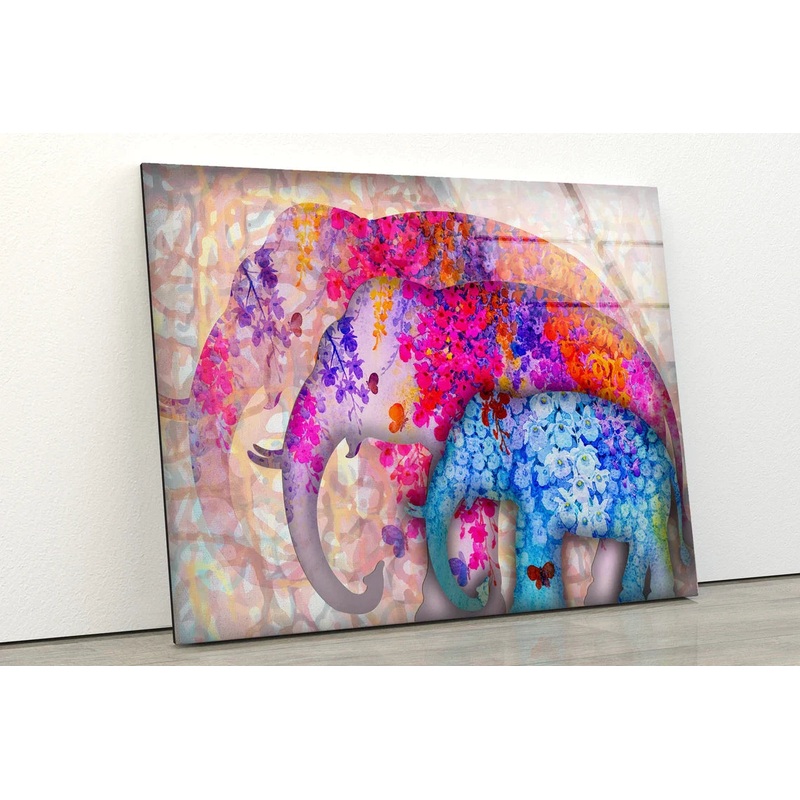 Floral Elephants Shape UV Direct Aluminum Print Australian Made Quality