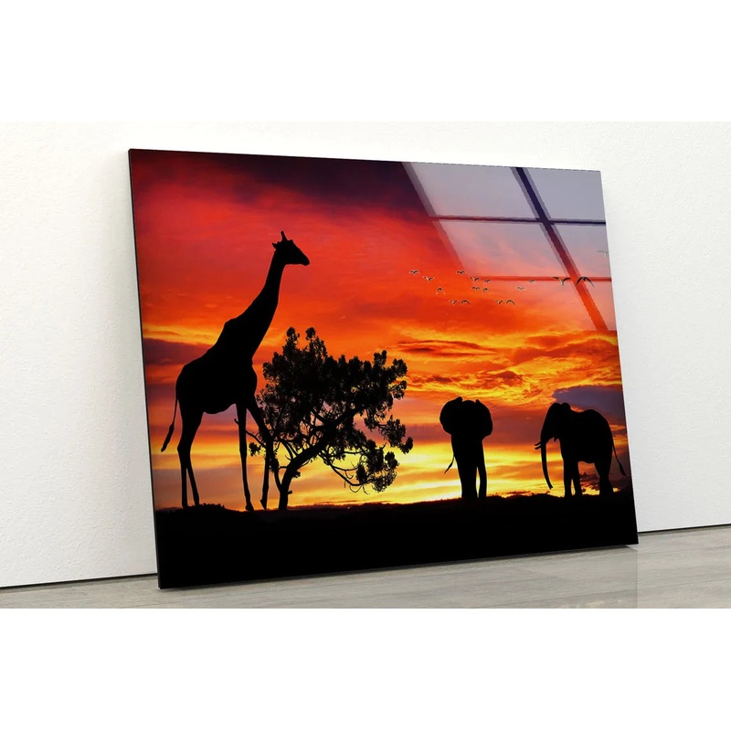 Giraffe & Elephants UV Direct Aluminum Print Australian Made Quality