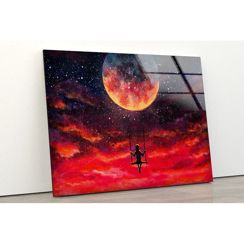 Girl on Swings Red Sky UV Direct Aluminum Print Australian Made Quality