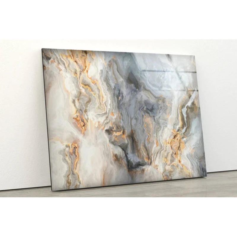 Gold Beige & Grey Fluid UV Direct Aluminum Print Australian Made Quality
