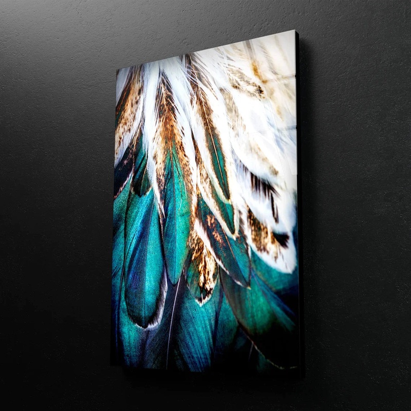 Gold & Blue Feathers UV Direct Aluminum Print Australian Made Quality