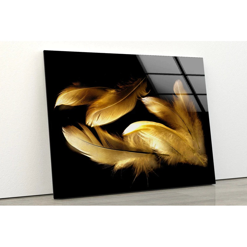 Gold Feathers on Dark UV Direct Aluminum Print Australian Made Quality