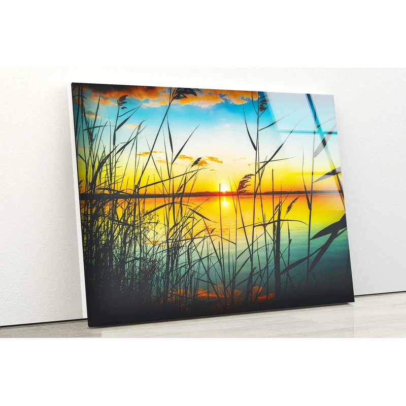 Grass Near Lake Sunset UV Direct Aluminum Print Australian Made Quality