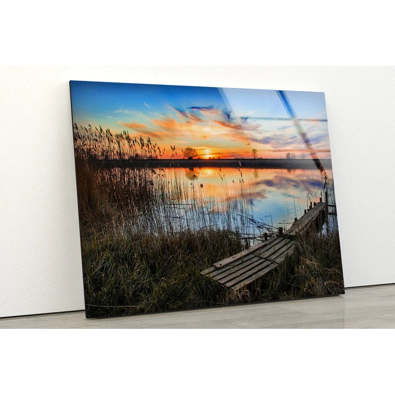 Lake & Grass Sunset UV Direct Aluminum Print Australian Made Quality