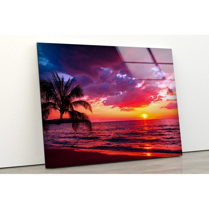 Palm Tree Near Sea View UV Direct Aluminum Print Australian Made Quality