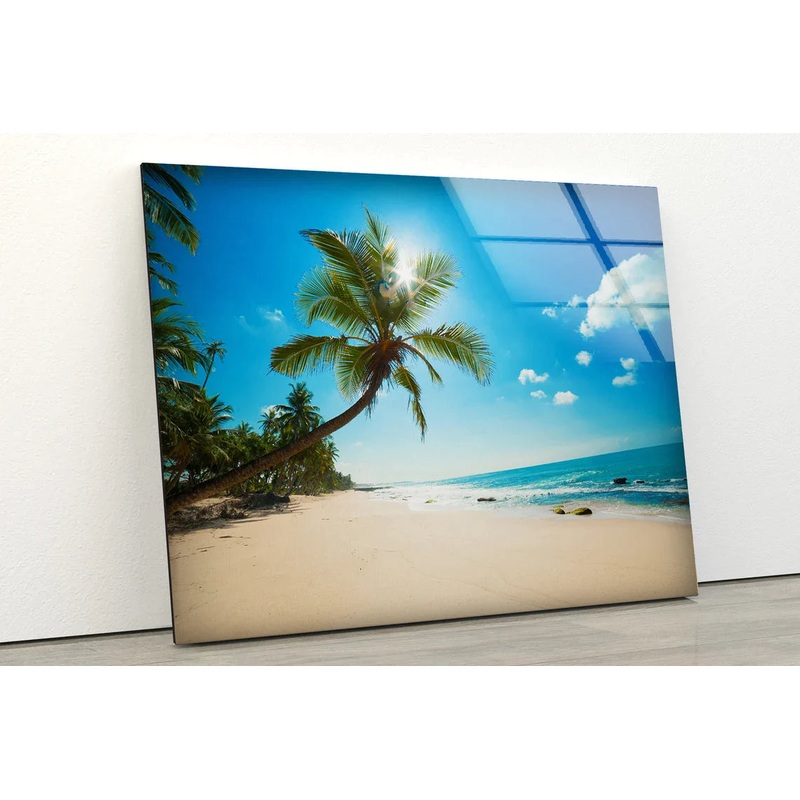 Palm Tree & Sea View UV Direct Aluminum Print Australian Made Quality