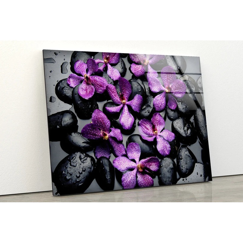 Purple Flowers Stones UV Direct Aluminum Print Australian Made Quality