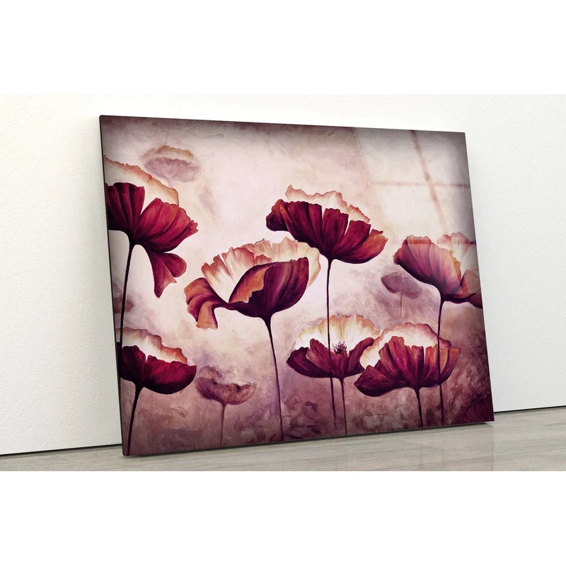 Red Flowers Watercolor UV Direct Aluminum Print Australian Made Quality
