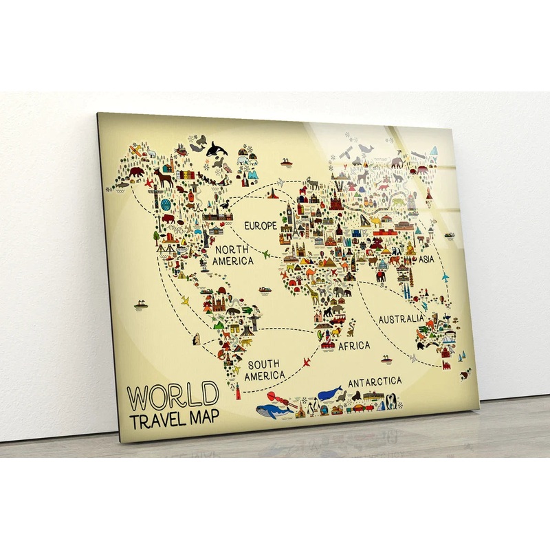 Travel World Map Vector UV Direct Aluminum Print Australian Made Quality