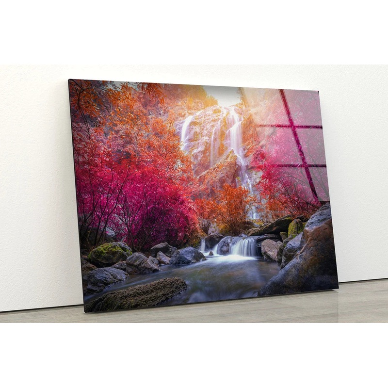 Waterfall in Autumn UV Direct Aluminum Print Australian Made Quality