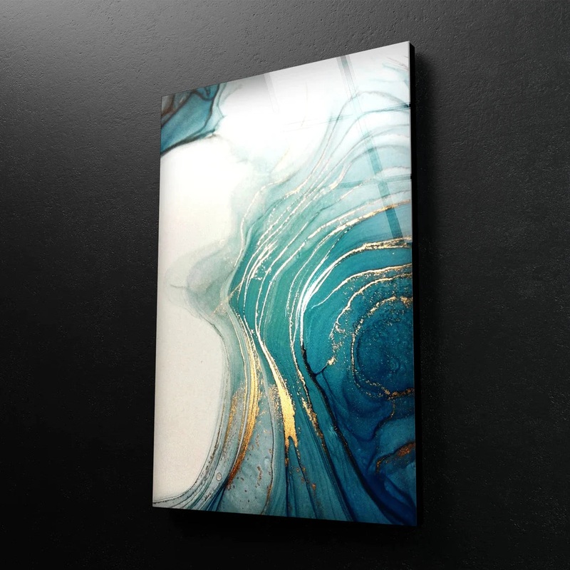White Blue & Gold Fluid UV Direct Aluminum Print Australian Made Quality