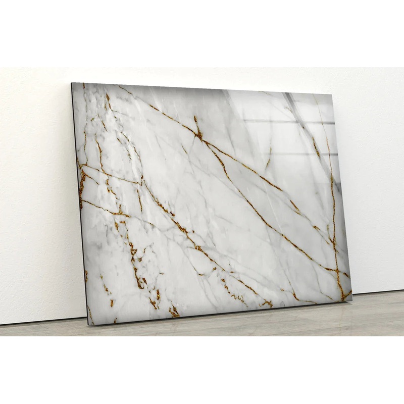White & Gold Abstract UV Direct Aluminum Print Australian Made Quality