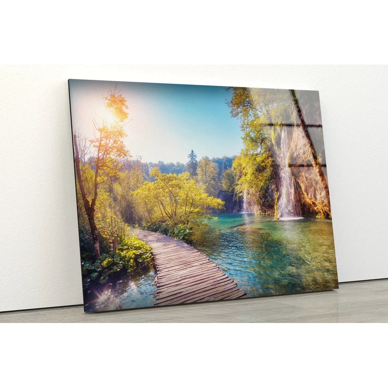 Wooden Pier & Waterfall UV Direct Aluminum Print Australian Made Quality