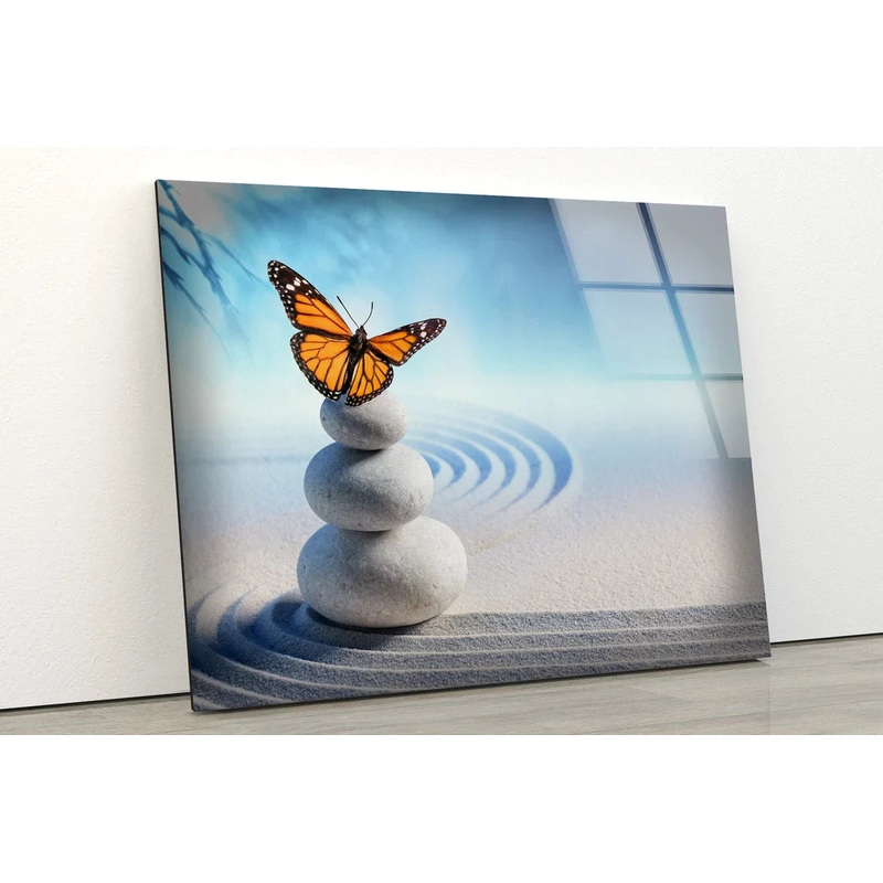 Zen Stones & Butterfly UV Direct Aluminum Print Australian Made Quality