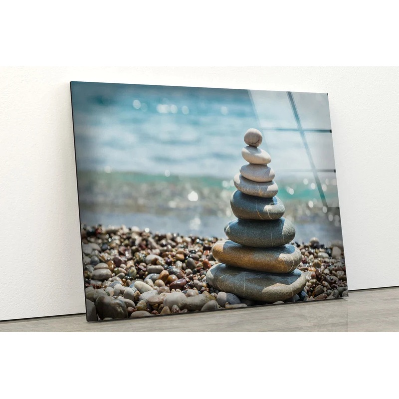 Zen Stones Near Sea UV Direct Aluminum Print Australian Made Quality