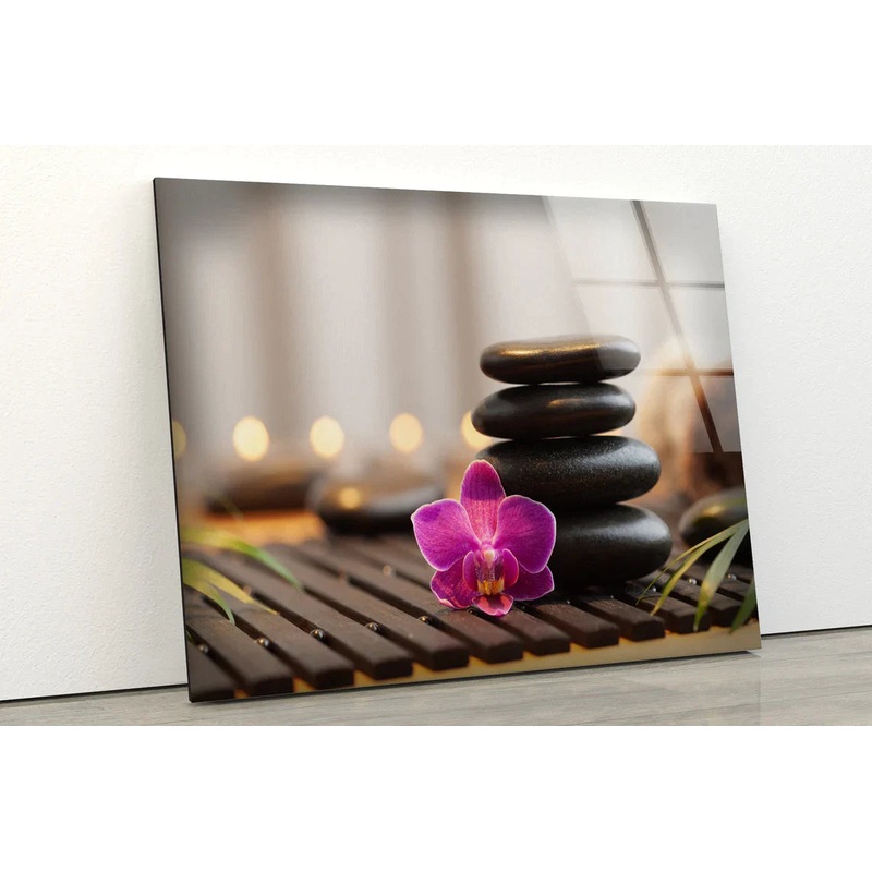 Zen Stones Pink Flower UV Direct Aluminum Print Australian Made Quality