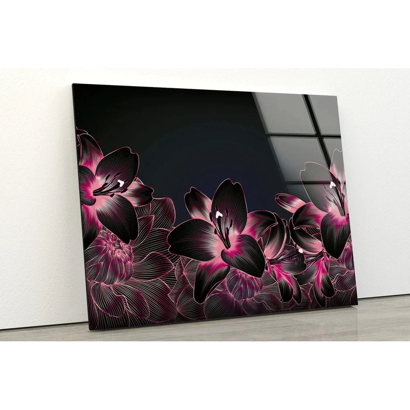 Black & Pink Flowers 3D UV Direct Aluminum Print Australian Made Quality