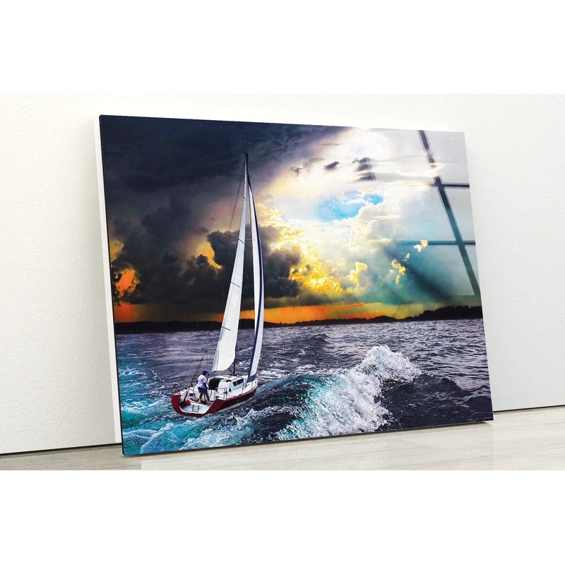 Boat on Sea Cloudy Sky UV Direct Aluminum Print Australian Made Quality