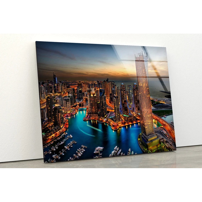 City Night Skyline View UV Direct Aluminum Print Australian Made Quality