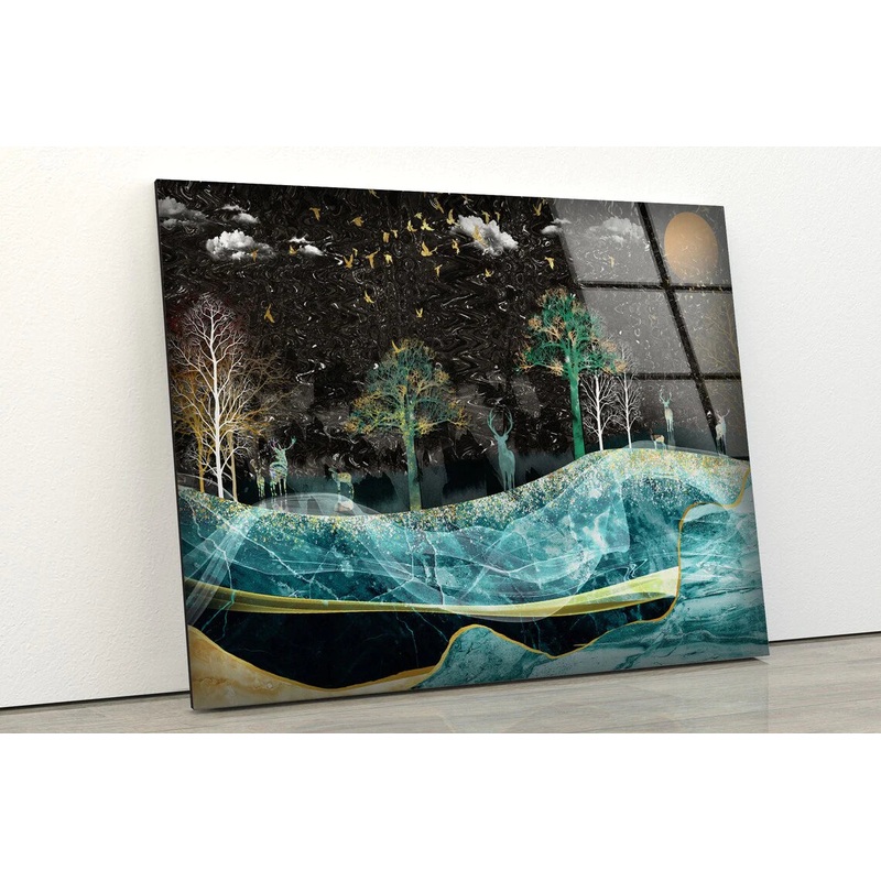 Deer Trees & Sea Line UV Direct Aluminum Print Australian Made Quality