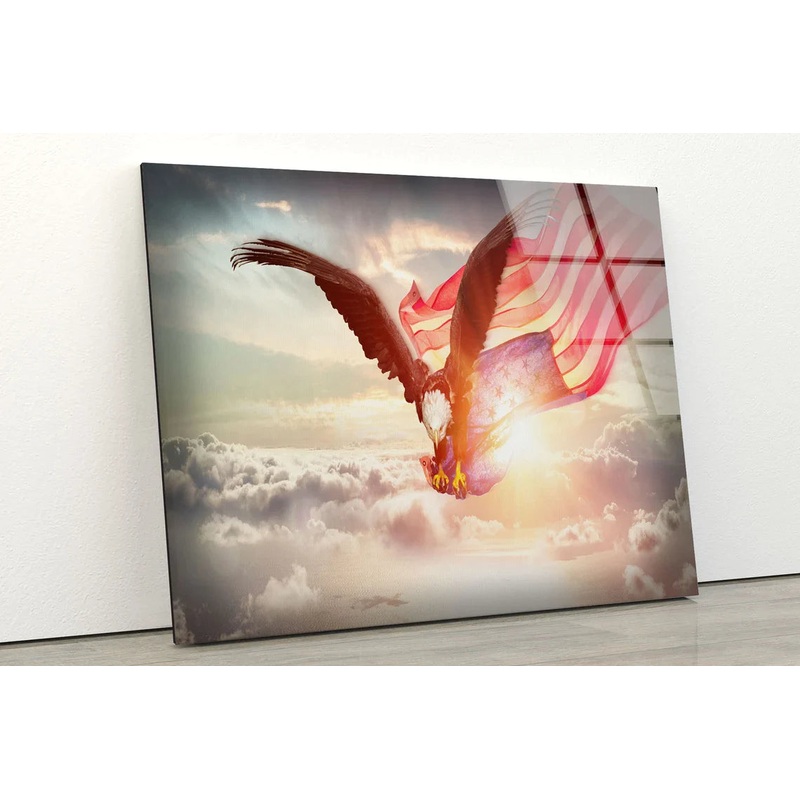 Eagle Flying, USA Flag UV Direct Aluminum Print Australian Made Quality