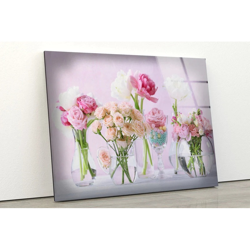 Flower Vases on Table UV Direct Aluminum Print Australian Made Quality